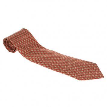 Pre Owned Salvatore Ferragamo Red Dog and Bone Silk Print Tie