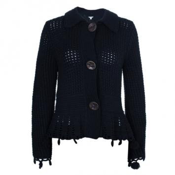 Max Mara Black Crochet Knit Cardigan L