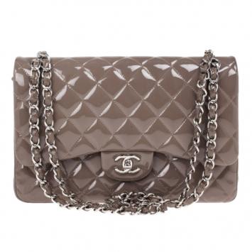 Chanel Beige Patent Classic Jumbo Flap Bag