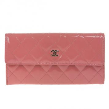 Chanel Pink Patent Quilted Continental Wallet