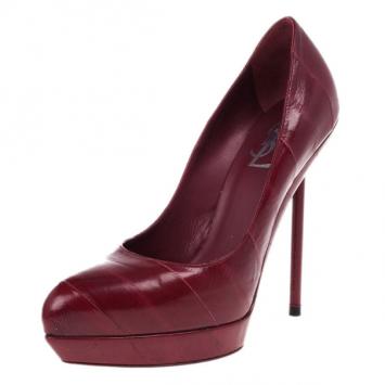 Saint Laurent Paris Burgundy Leather Divine Platform Pumps Size 39
