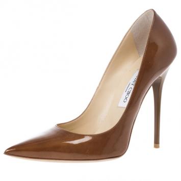 Jimmy Choo Brown Patent Anouk Pointed Toe Pumps Size 39.5