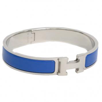 Hermes Clic Clac H Blue Enamel Palladium Bracelet GM
