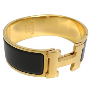 Hermes Clic Clac H Wide Gold-Plated Brown Enamel Bracelet PM