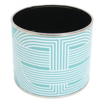 Hermes Green Enamel Palladium Cloisonne Bangle Bracelet XL