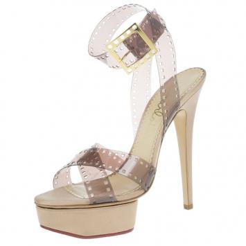 Charlotte Olympia Beige Vinyl and Satin Girls On Film Platform Sandals Size 39
