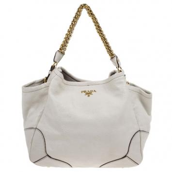Prada White Patent Leather Deerskin Chain Tote