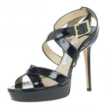 Jimmy Choo Black Patent Vamp Platform Sandals Size 36