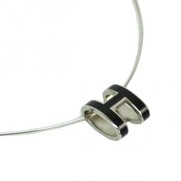Hermes Black Laquered Pop H Pendant Necklace