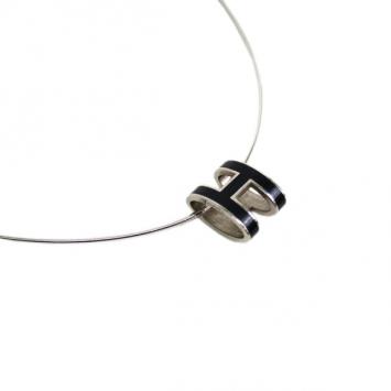 Hermes Black Laquered Pop H Pendant Necklace