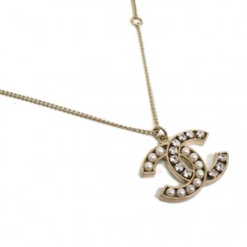 Chanel CC Logo Crystal and Pearls Pendant Necklace