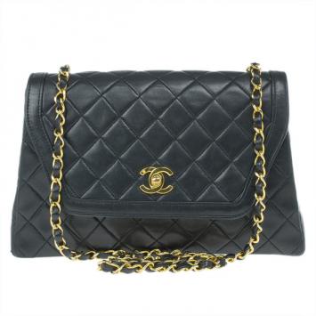Chanel Black Lambskin Leather Single Flap Shoulder Bag