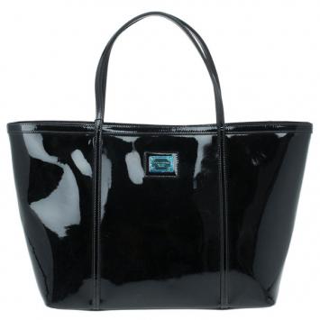 Dolce and Gabbana Black Patent Leather Miss Escape Tote