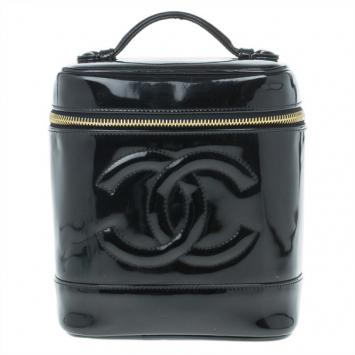 Pre Owned Chanel Black Patent Leather Vanity Bag