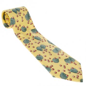 Pre Owned Hermes Yellow Shell and Pearl Print Tie