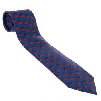 Pre Owned Hermes Blue Fishing Trawler Ships Boats Print Silk Tie