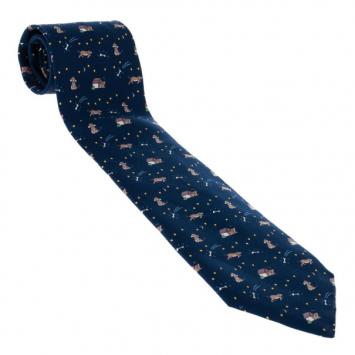 Pre Owned Hermes Blue Dog and Bone Print Silk Tie