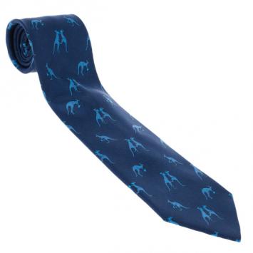 Pre Owned Hermes Blue Boxing Kangaroo Print Silk Tie
