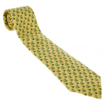 Pre Owned Hermes Yellow Frog Print Silk Vintage Tie