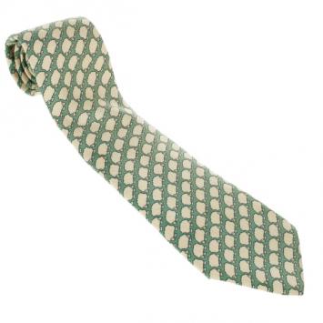 Pre Owned Hermes Green Sheep Print Silk Tie