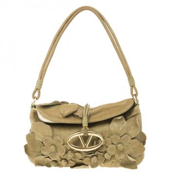 Valentino Green Leather Flower Appliqué Shoulder Bag