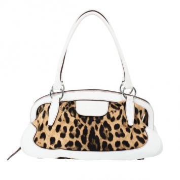 Dolce and Gabbana Animal Print Canvas Satchel