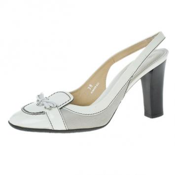 Tod's Cream Patent Bow Loafer Slingback Sandals Size 38