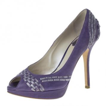 Dior Purple ‘Miss Dior’ Woven Peep Toe Pumps Size 36