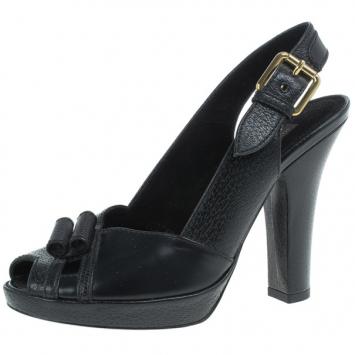 Louis Vuitton Black Leather Platform Slingback Sandals Size 36