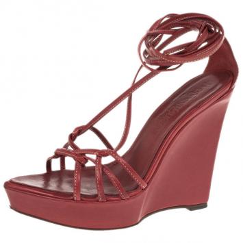 Saint Laurent Paris Red Strappy Leather Wrap Around Wedges Size 36