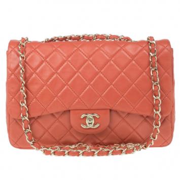 Chanel Orange Lambskin Quilted Maxi Flap Bag