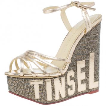 Pre Owned Charlotte Olympia Gold Tinsel Town Platform Wedge Sandals Size 40