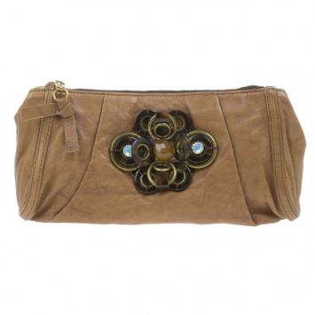 Chloe Brown Leather Embellished Clutch