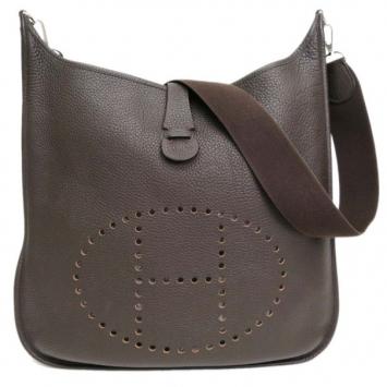 Hermes Brown Leather Traurillon Clemence Evelyne Shoulder Bag TGM