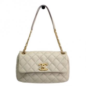 Chanel Ivory Leather Single Flap Shoulder Bag