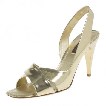 Louis Vuitton Gold Leather Santa Barbara Criss Cross Sandals Size 36.5