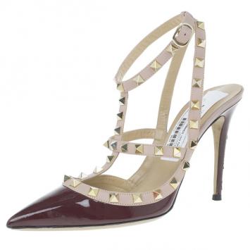 Valentino Burgundy Patent Rockstud Sandals Size 39