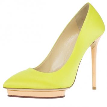Charlotte Olympia Yellow Satin Debonaire Platform Pumps Size 38.5