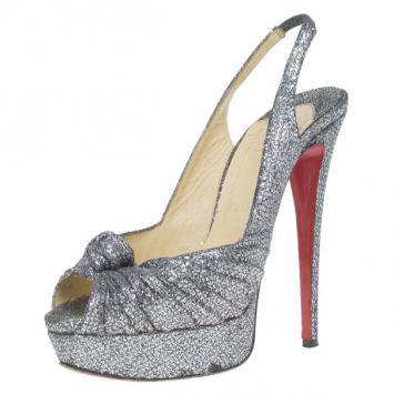 Christian Louboutin Black Glittered Jenny Platform Slingback Sandals Size 38