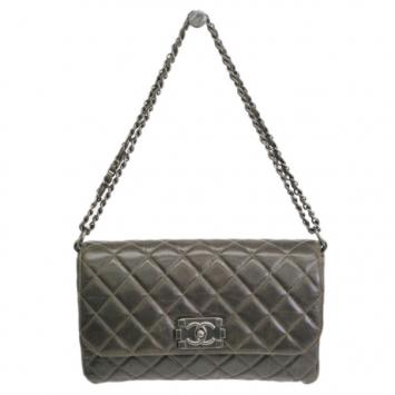 Chanel Khaki Quilted Lambskin Boy Flap Shoulder Bag 