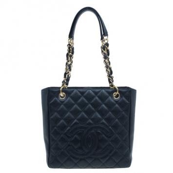 Chanel Black Caviar Petite Shopping Tote Bag