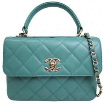 Chanel Light Green Quilted Lambskin Small Trendy CC Flap Top Handle Bag