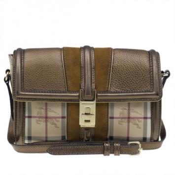 Burberry Beige Leather and Canvas Haymarket Crossbody Bag