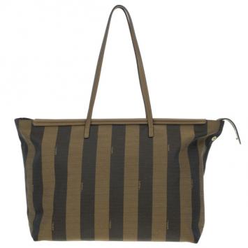 Fendi Brown Canvas Pequin Roll Tote