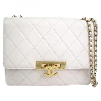Chanel White Lambskin Single Flap Bag