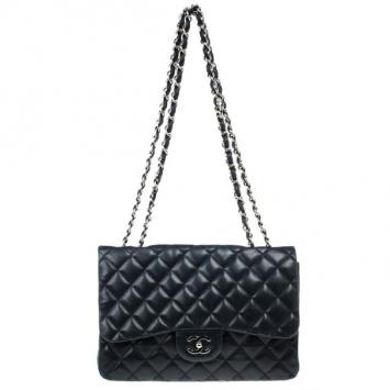 Chanel Black Lambskin Classic Jumbo Flap Bag