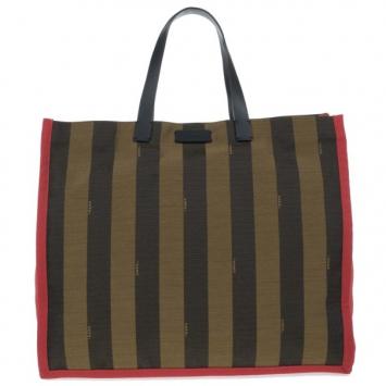Fendi Brown Canvas Striped Tote
