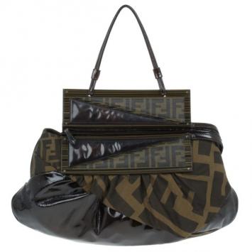 Fendi Patent Leather and Zucca Print Mix Hobo