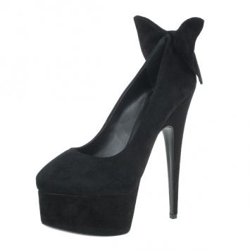 Giuseppe Zanotti Black Suede Debra Bow Platform Pumps Size 38.5