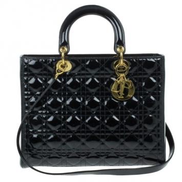 Dior Black Patent Large Lady Dior